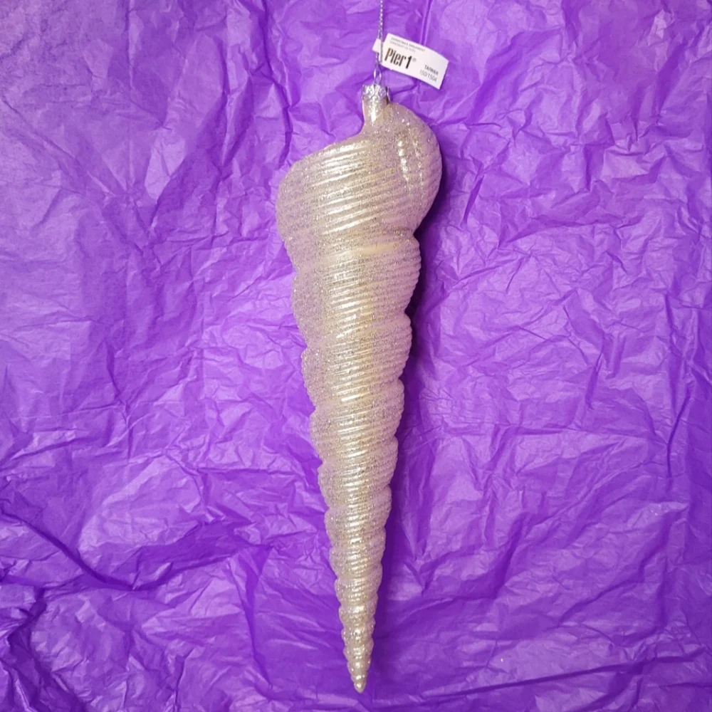 Ivory Sparkly Spiral Cone Shell Ornament Pier 1 NWT